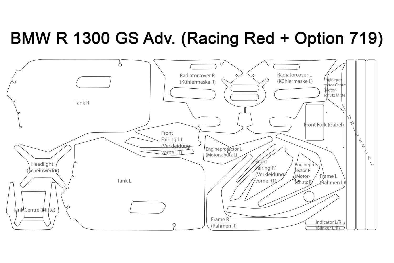 PremiumShield - Complete Paint Protection Set for R 1300 GS Adventure Racing Red + Option 719
