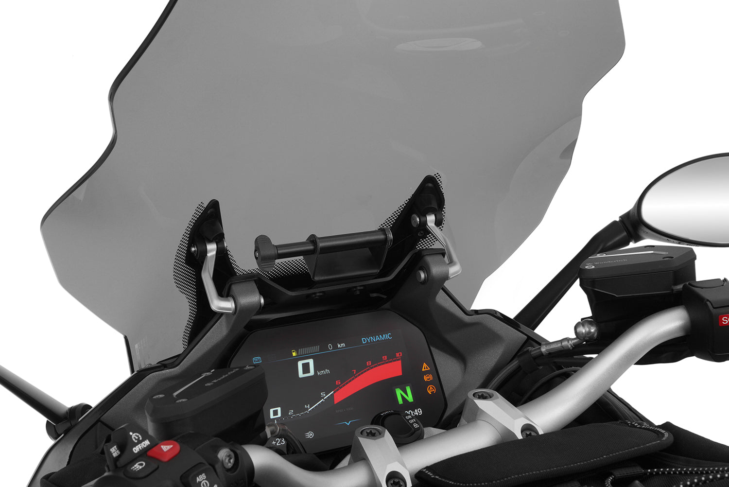 Compatible with almost all current attachment systems for ergonomic positioning of smartphones or navigation devices