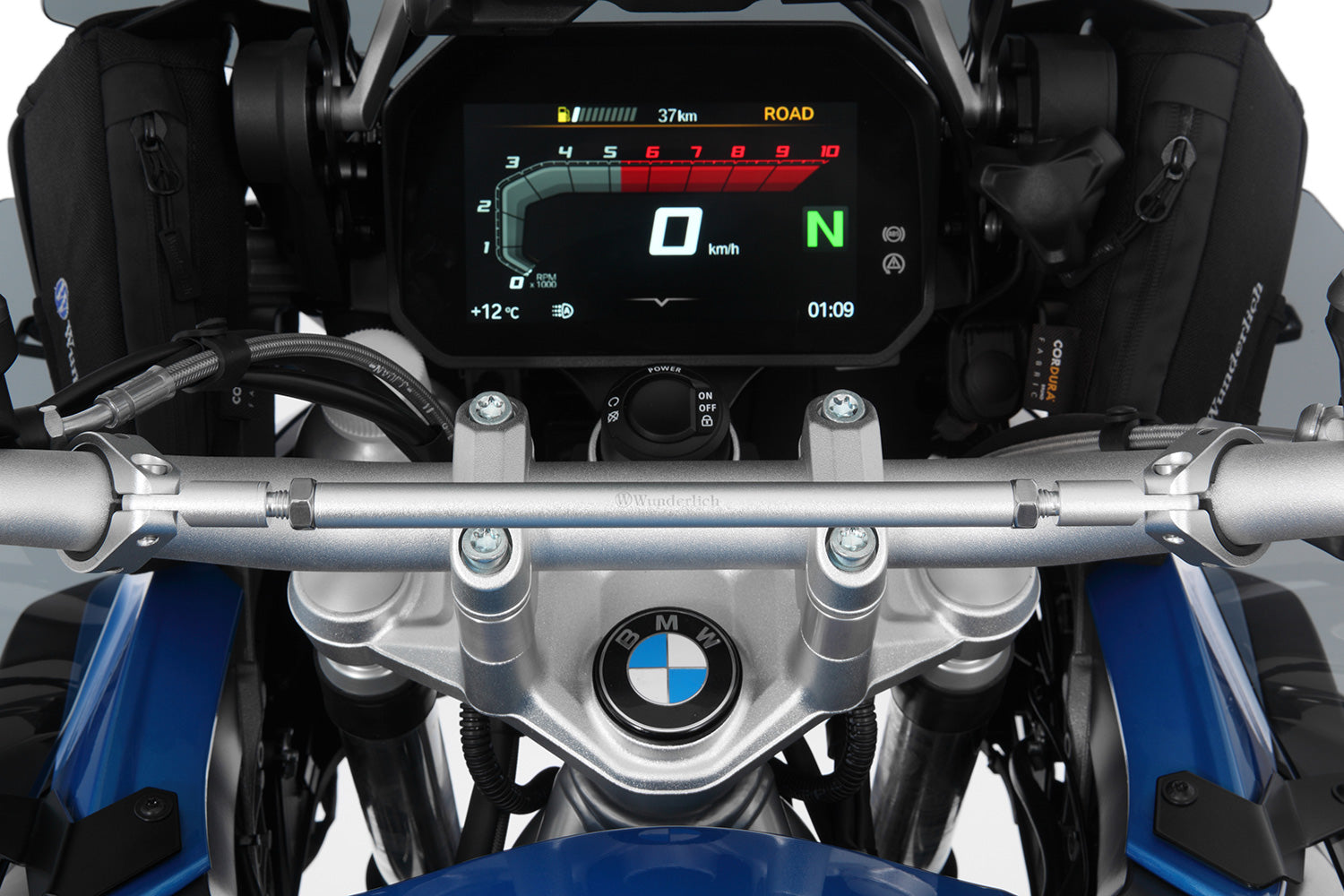 This high-quality black handlebar central support from Wunderlich made of aluminium is 250 mm long with a diameter of 12 mm.
