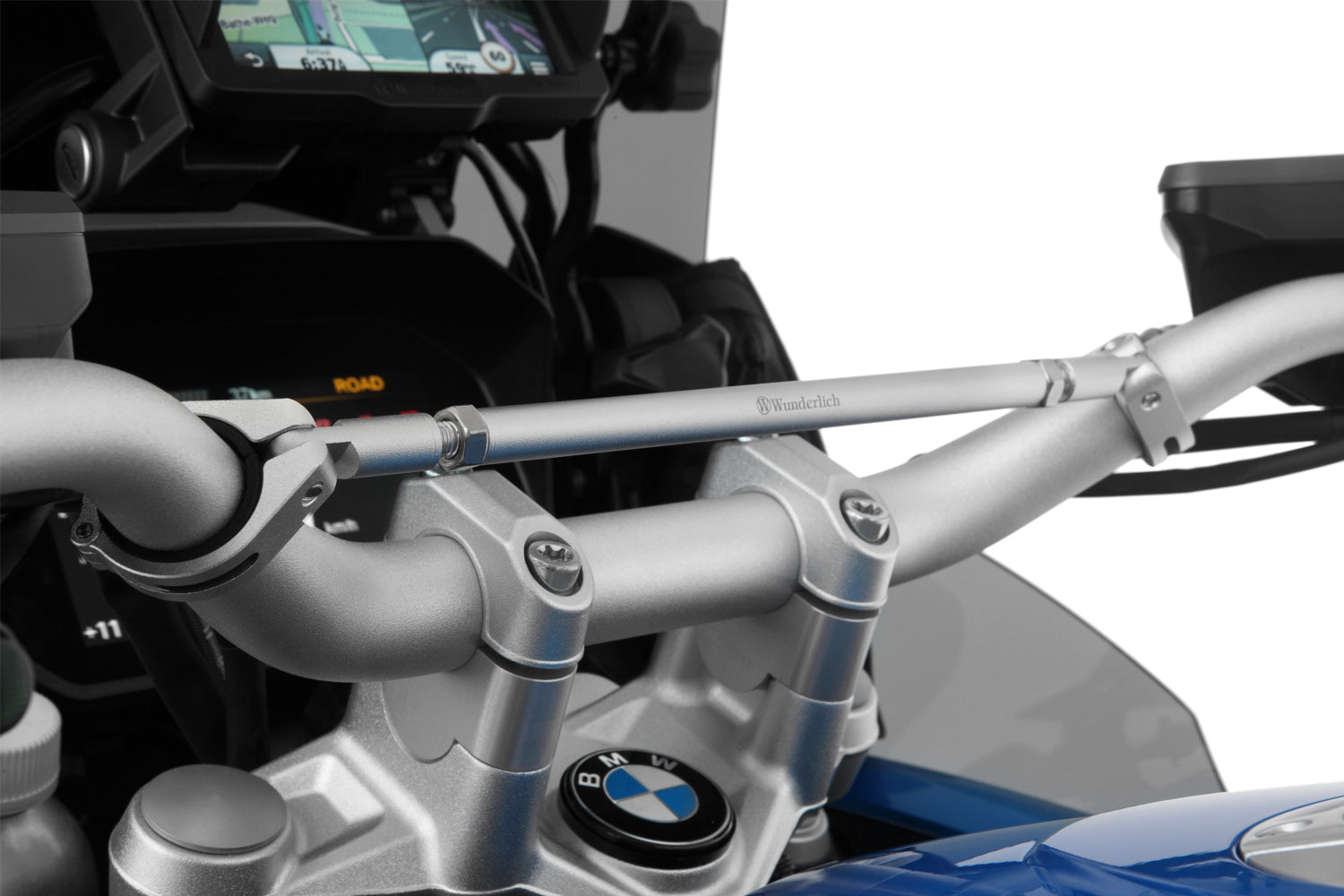 Silver-colored handlebar center strut for BMW made of aluminum