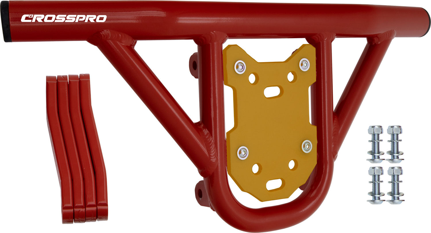 Crosspro - Front Bumper Hat For Arctic Cat 400 DVX, Honda TRX 400, TRX 450, Honda TRX 400, Kawasaki KFX 400, Suzuki LT-Z 400-Red Tube / Yellow Plate
