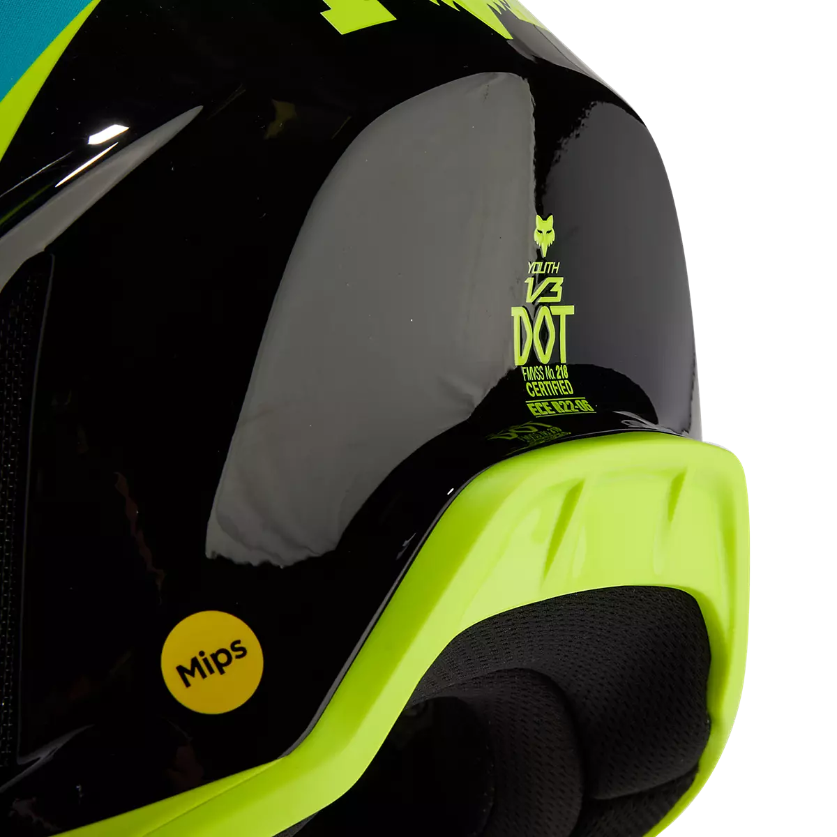 Fox Racing - V3 Streak Helmet Youth-Black/Yellow (31438-019)