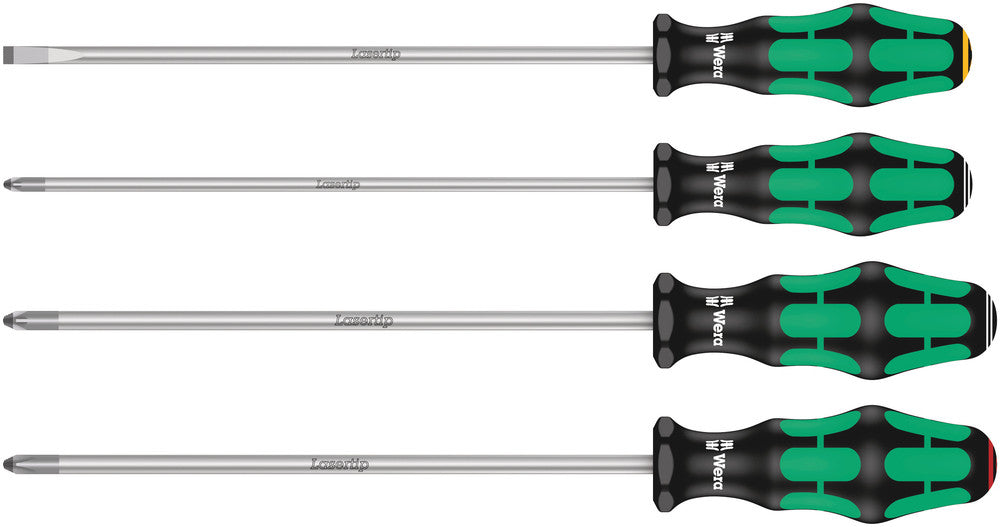 Wera Tools - 335/350/355/4 Screwdriver set Kraftform Plus Lasertip 200 mm-long blades