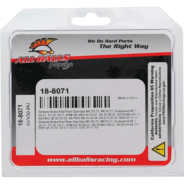 AllBallsRacing-18-8071 BRAKE PAD ALL BALLS 18-8071 714205025811