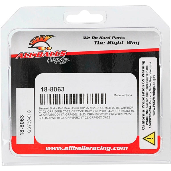 AllBallsRacing-18-8063 BRAKE PAD ALL BALLS 18-8063 714205025767