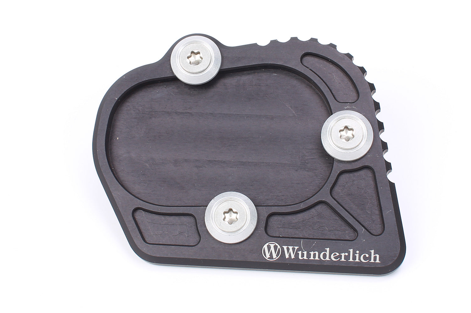 A precisely machined extension plate that can quickly be bolted to the side stand eliminates this risk.
