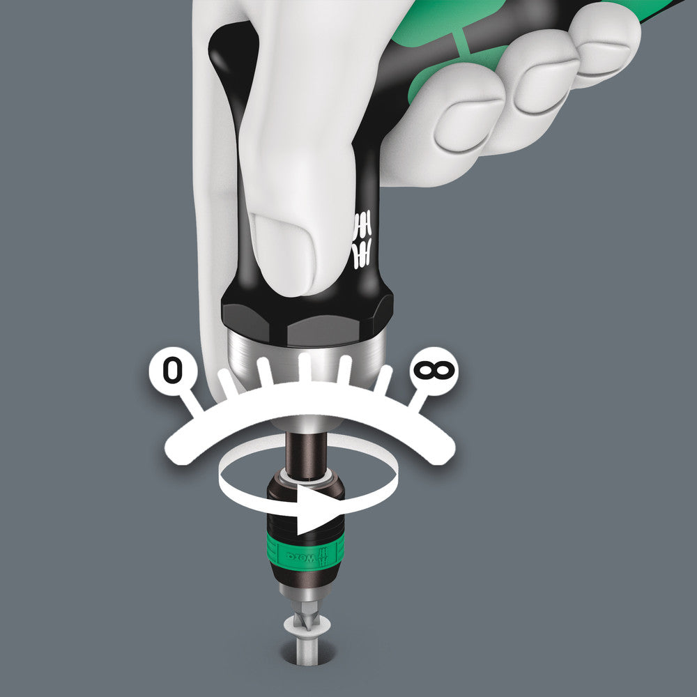 Wera Tools - 7400 series Kraftform Torque screwdrivers, with factory pre-set value (3.0-8.8 Nm) and Rapidaptor quick-release chuck, pistol handle