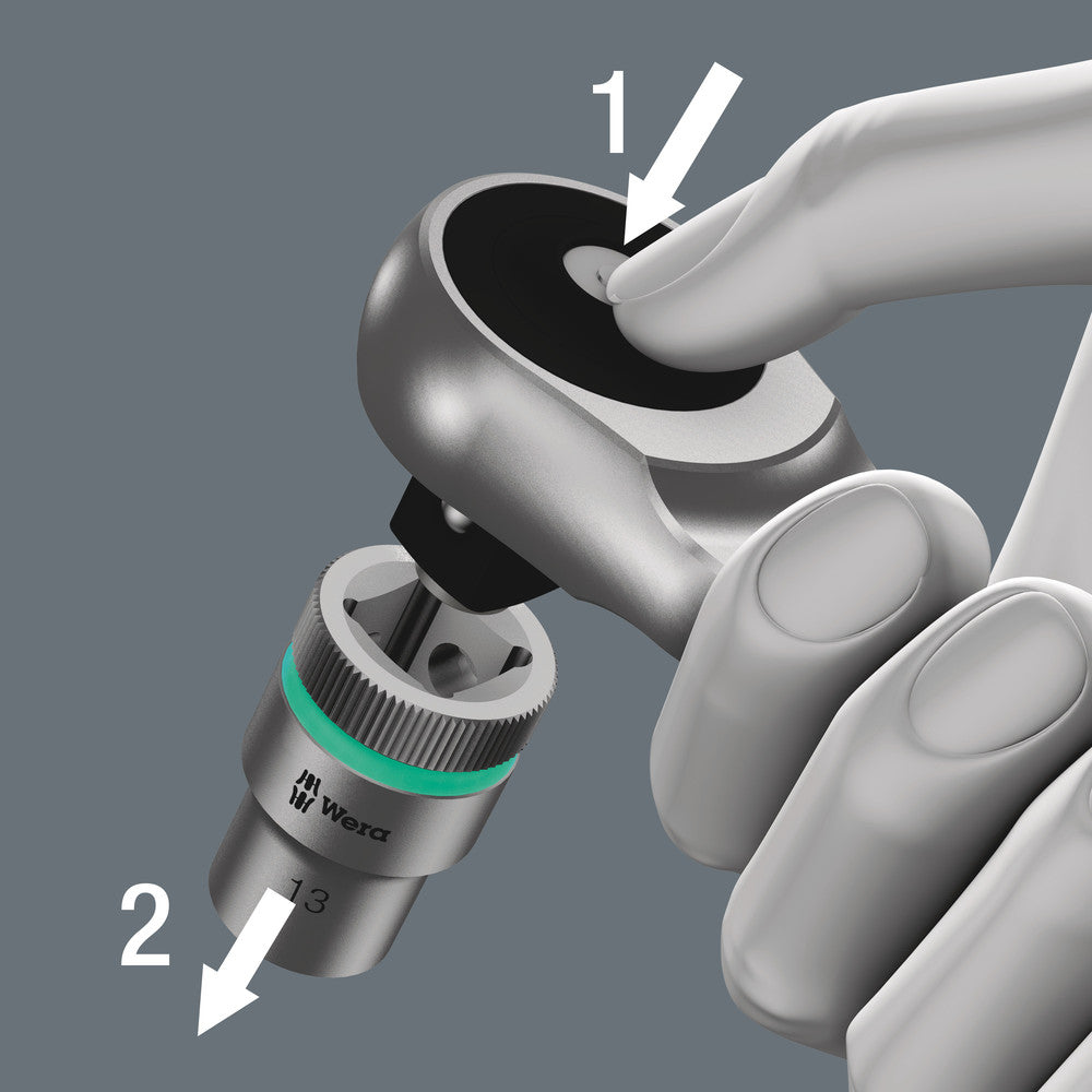 Wera Tools - 8100 SA 10 Zyklop Metal Ratchet Set with push-through square, 1/4" drive, imperial