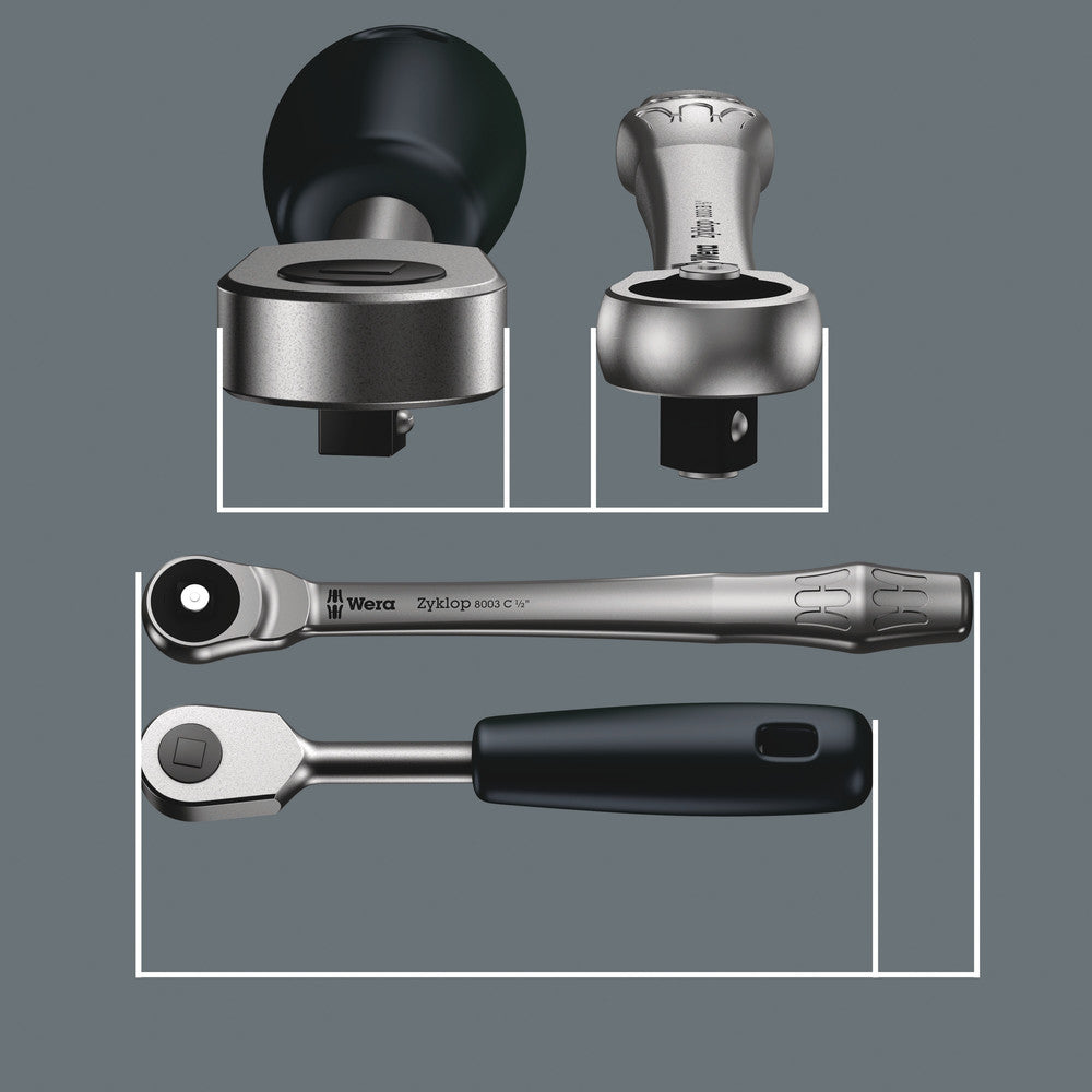 Wera Tools - 8100 SA 10 Zyklop Metal Ratchet Set with push-through square, 1/4" drive, imperial