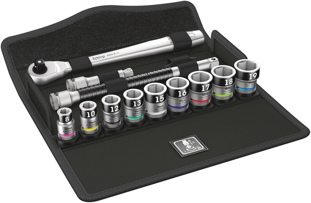 Wera Tools - 8100 SB HF 1 Zyklop Metal Ratchet Set with switch lever, 3/8" drive, with holding function, metric