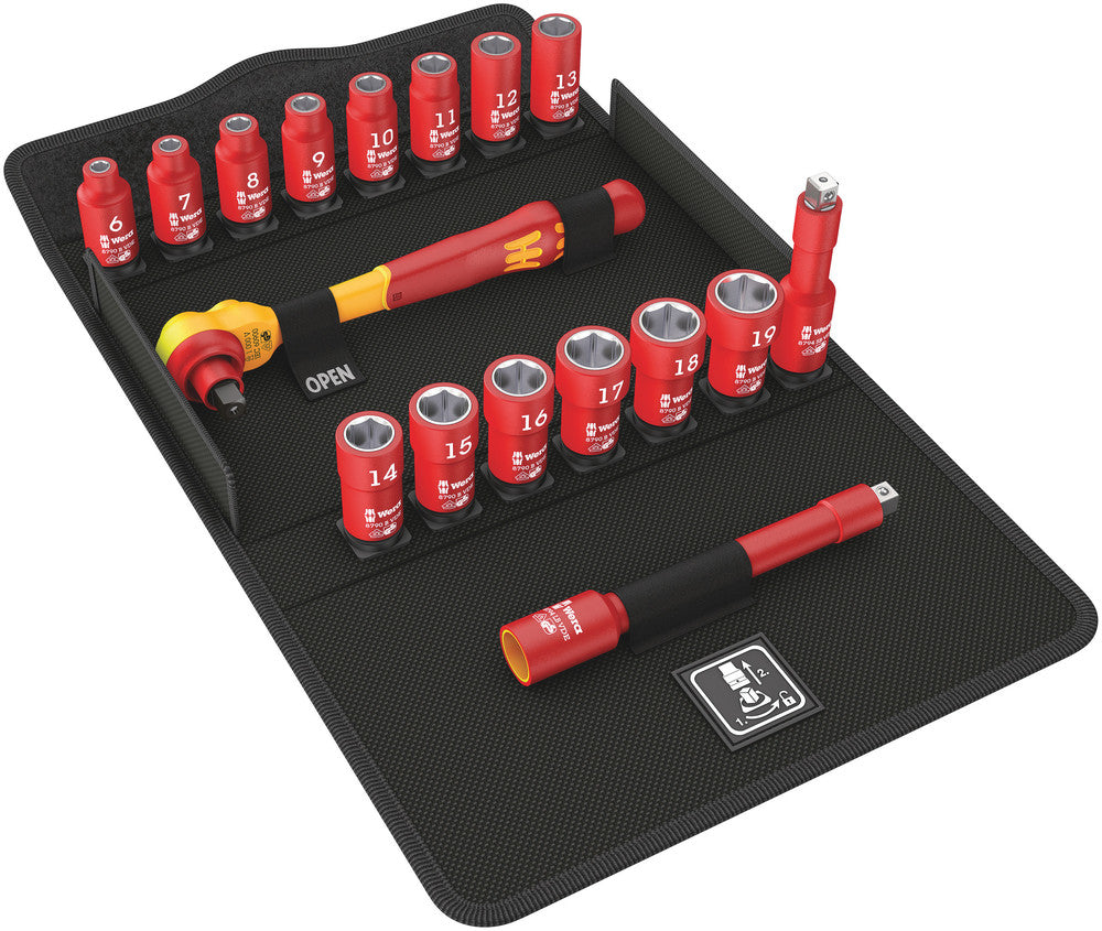 Wera Tools - 8100 SB VDE 1 Zyklop Ratchet set, insulated, switch lever, 3/8" drive, metric