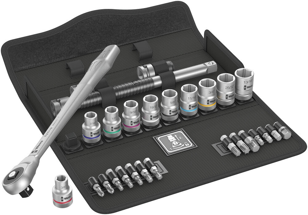 Wera Tools - 8100 SC 10 Zyklop Metal Ratchet Set with push-through square, 1/2" drive, imperial