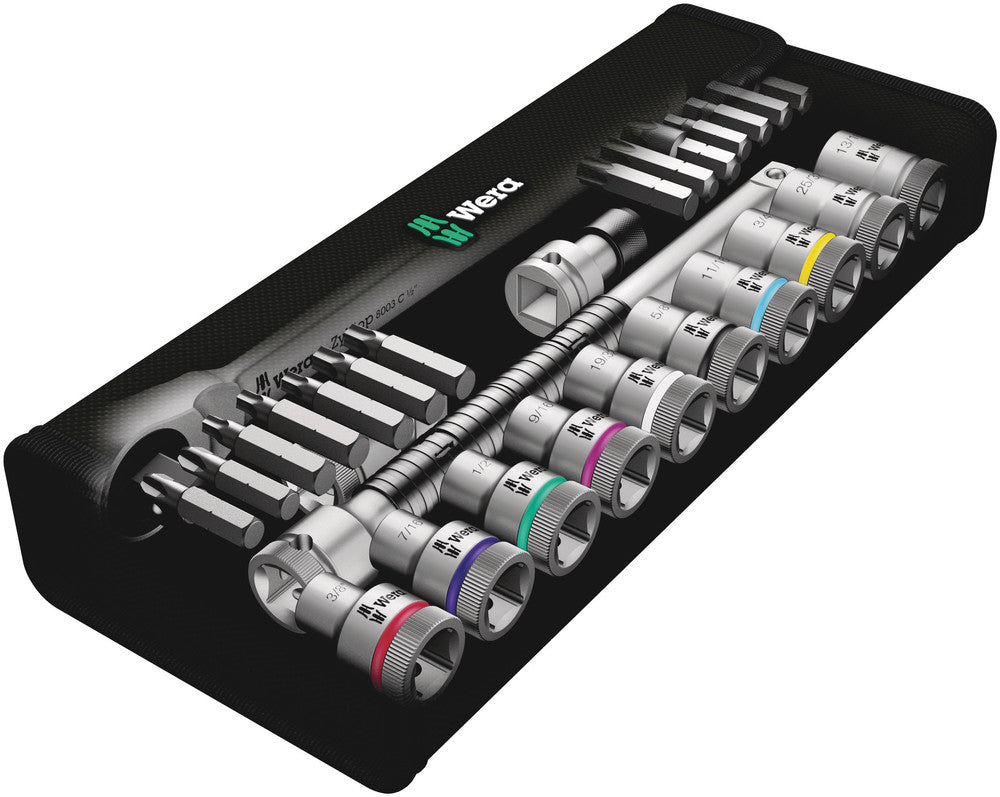 Wera Tools - 8100 SC 10 Zyklop Metal Ratchet Set with push-through square, 1/2" drive, imperial