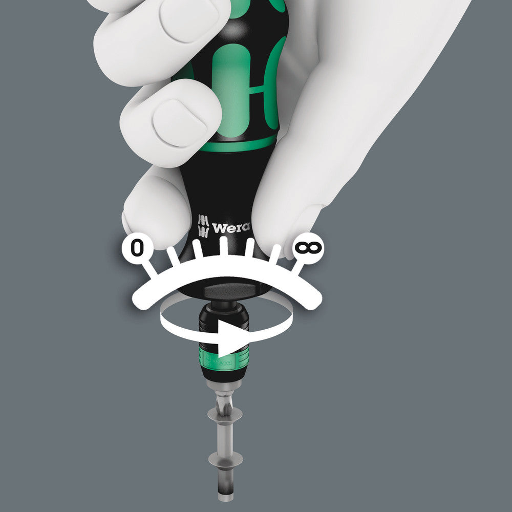 Wera Tools - 7400 series Kraftform Torque screwdrivers, with factory pre-set value (0.3-3.0 Nm) and Rapidaptor quick-release chuck, handle size 105 mm