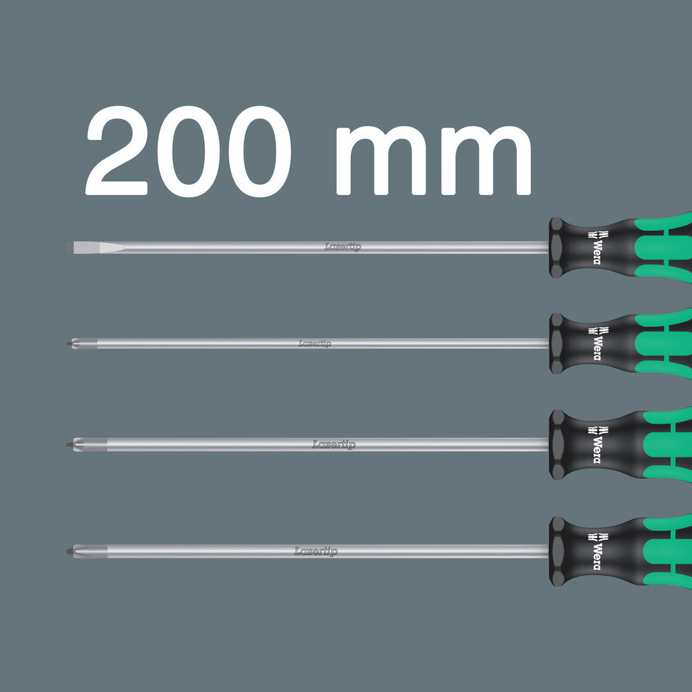 Wera Tools - 335/350/355/4 Screwdriver set Kraftform Plus Lasertip 200 mm-long blades