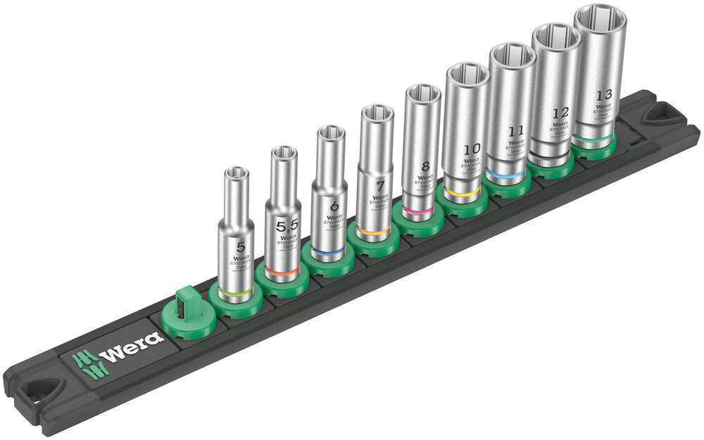 Wera Tools - Magnetic socket rail A Deep 1 socket set, 1/4" drive