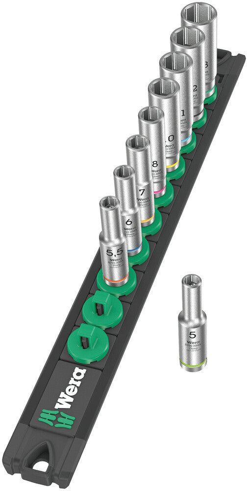 Wera Tools - Magnetic socket rail A Deep 1 socket set, 1/4" drive