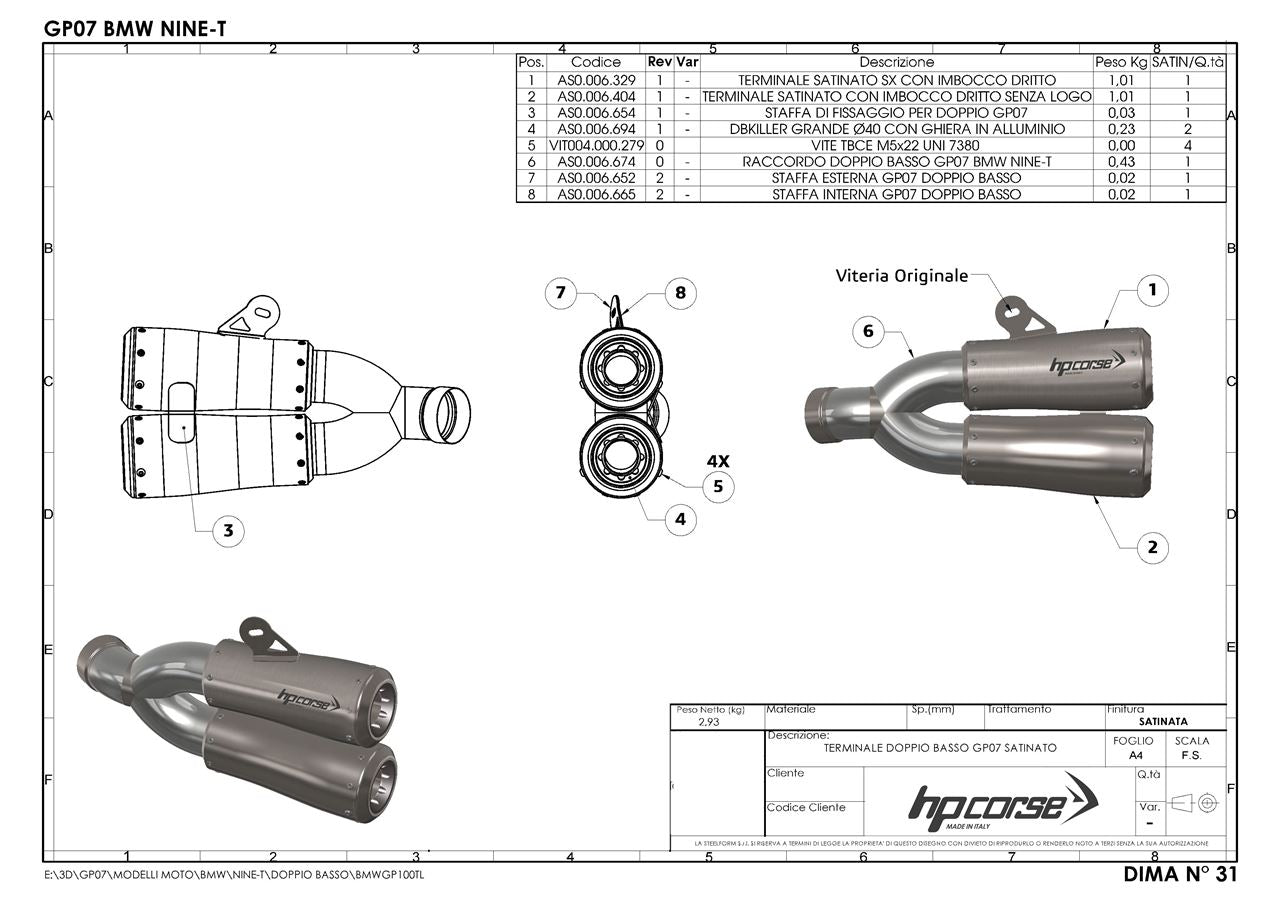 HPCorse - 1 into 2 GP-07 Exhaust for BMW R Nine T 2014-2016