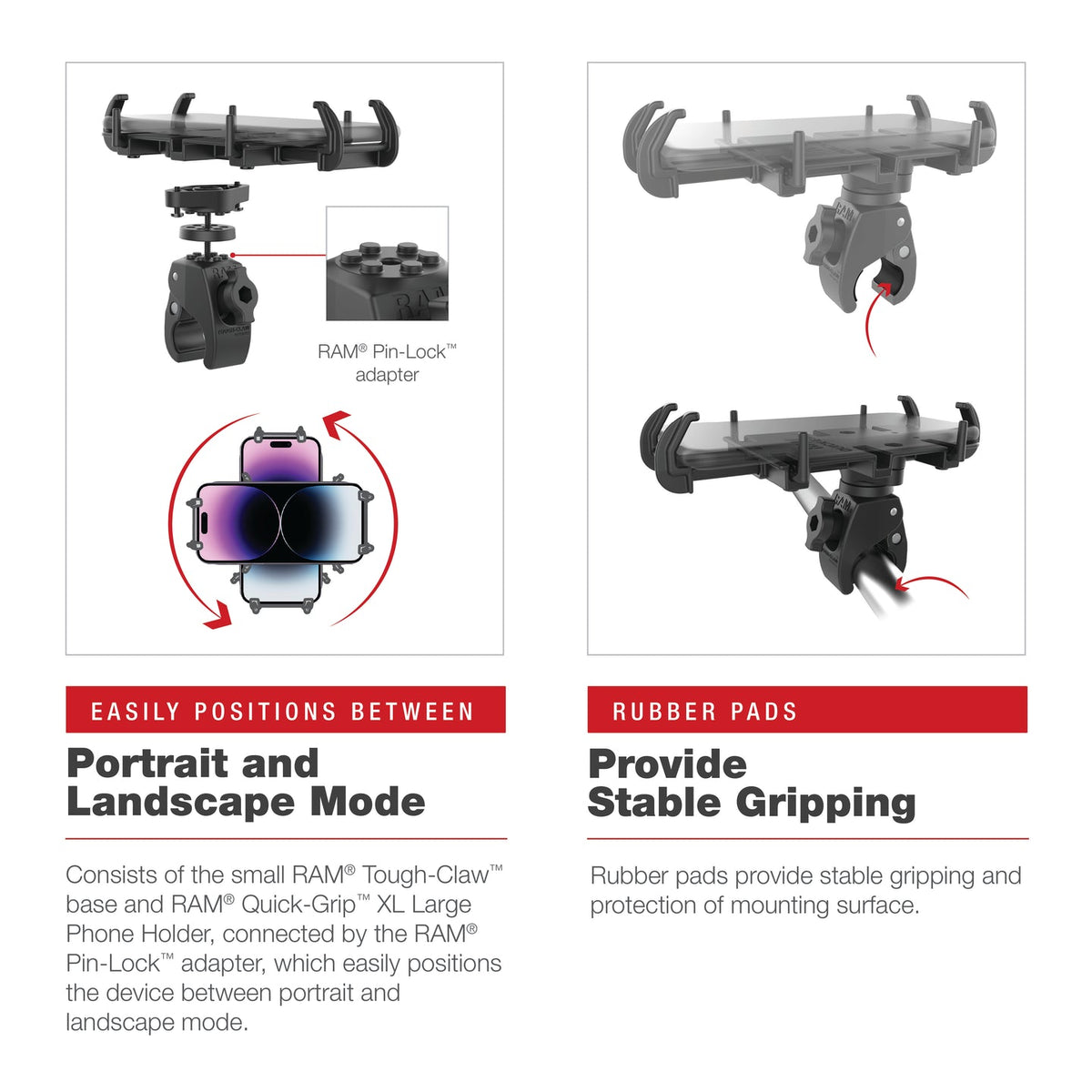 RAM Mounts - RAM® Quick-Grip™ XL Phone Mount with Low-Profile Tough-Claw™