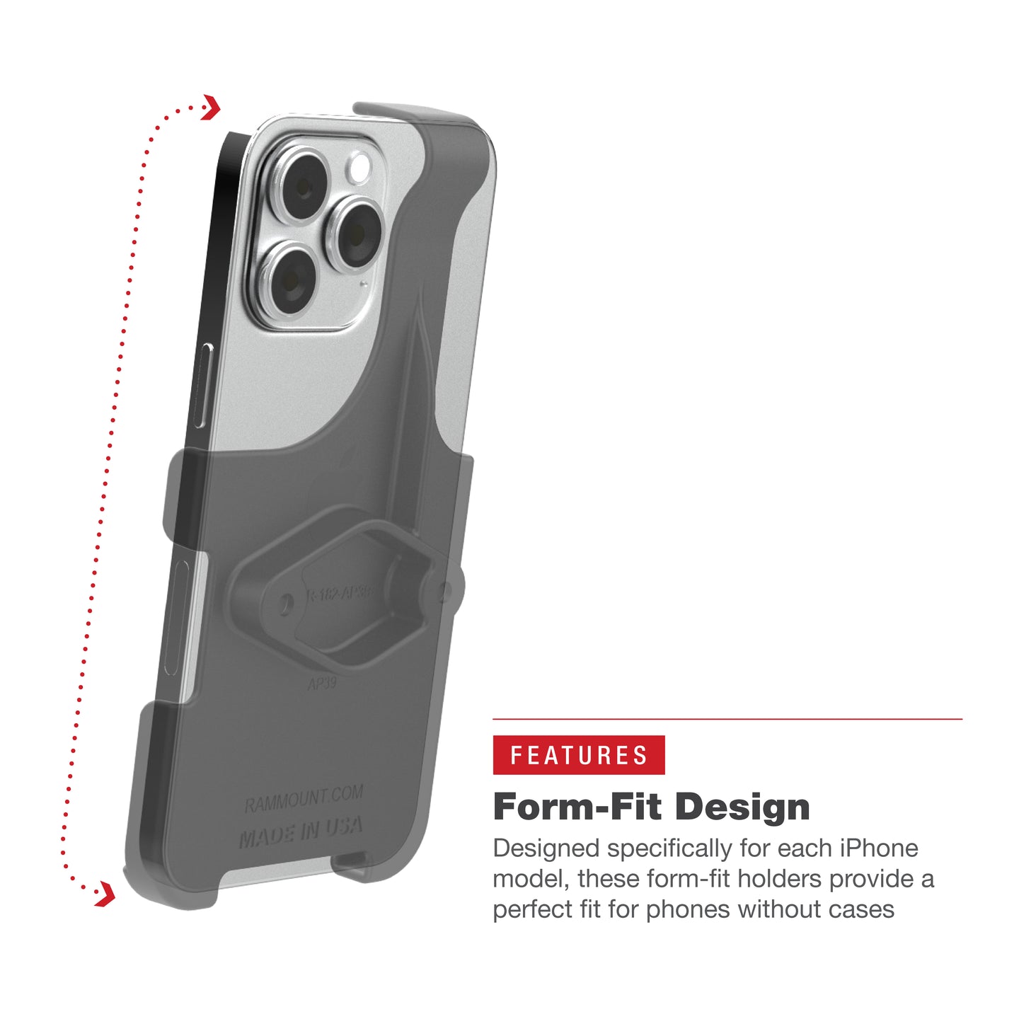 RamMount - RAM® Form-Fit Holder for Apple iPhone 13, 13 Pro, 14, 14 Pro & 15