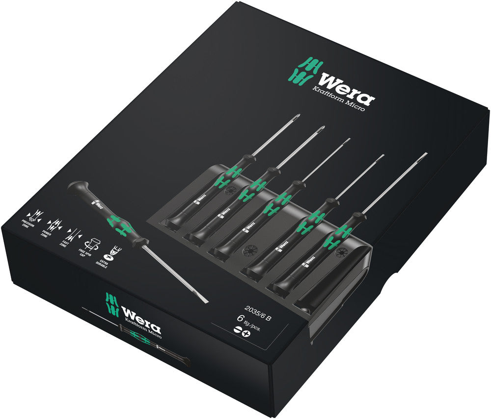 Wera Tools - 2035/6 B Screwdriver set and rack for electronic applications