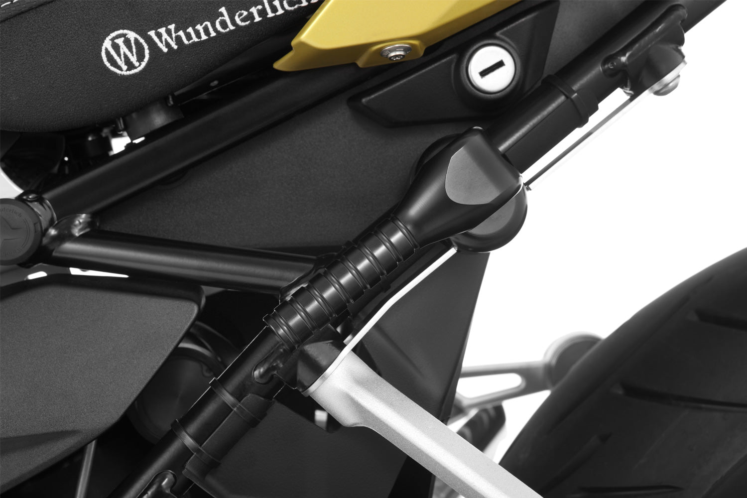 This folding lifting handle makes lifting the BMW bike onto the centre stand much easier, especially when the bike is fully loaded.