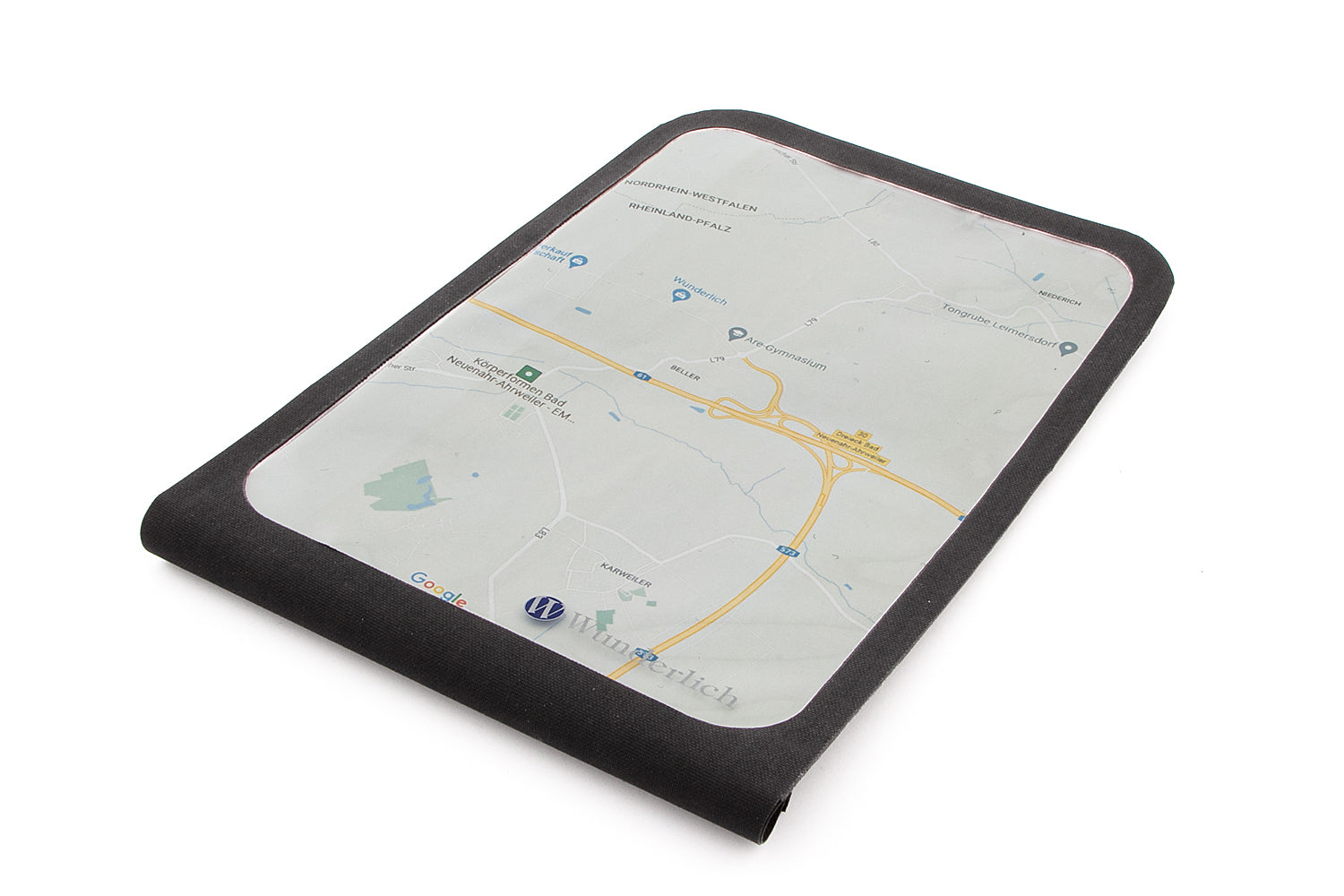 Universal, rainproof map holder for storing maps or documents, smartphones and navigation devices.