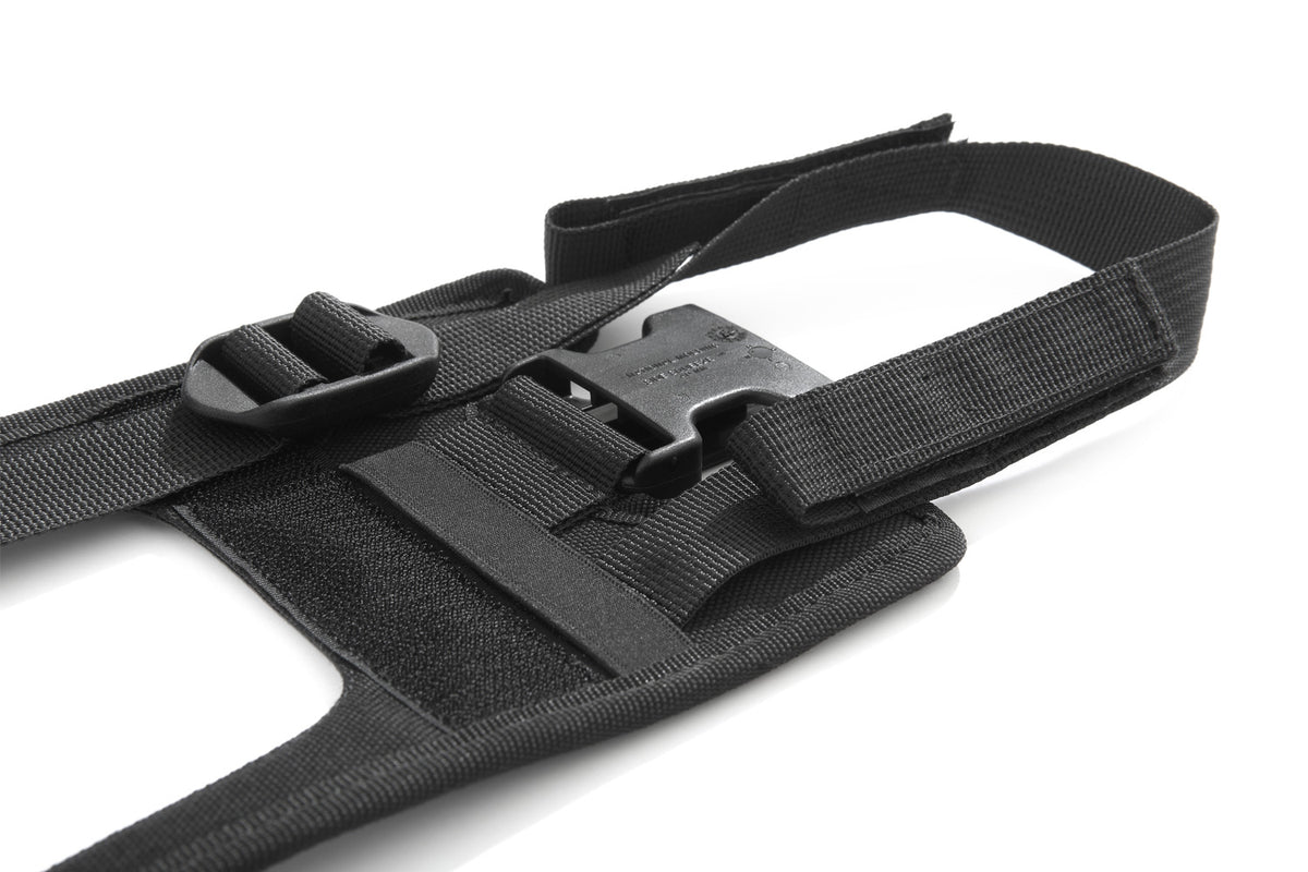 The mounting system is attached to the vehicle with minimal hand pressure and the tank bag can be quickly fastened to it.