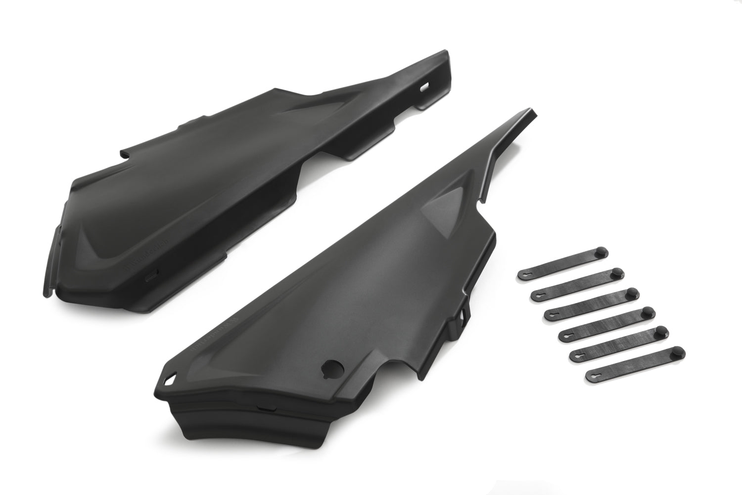 The two frame covers perfectly enclose the two side openings on the rear of the frame.
