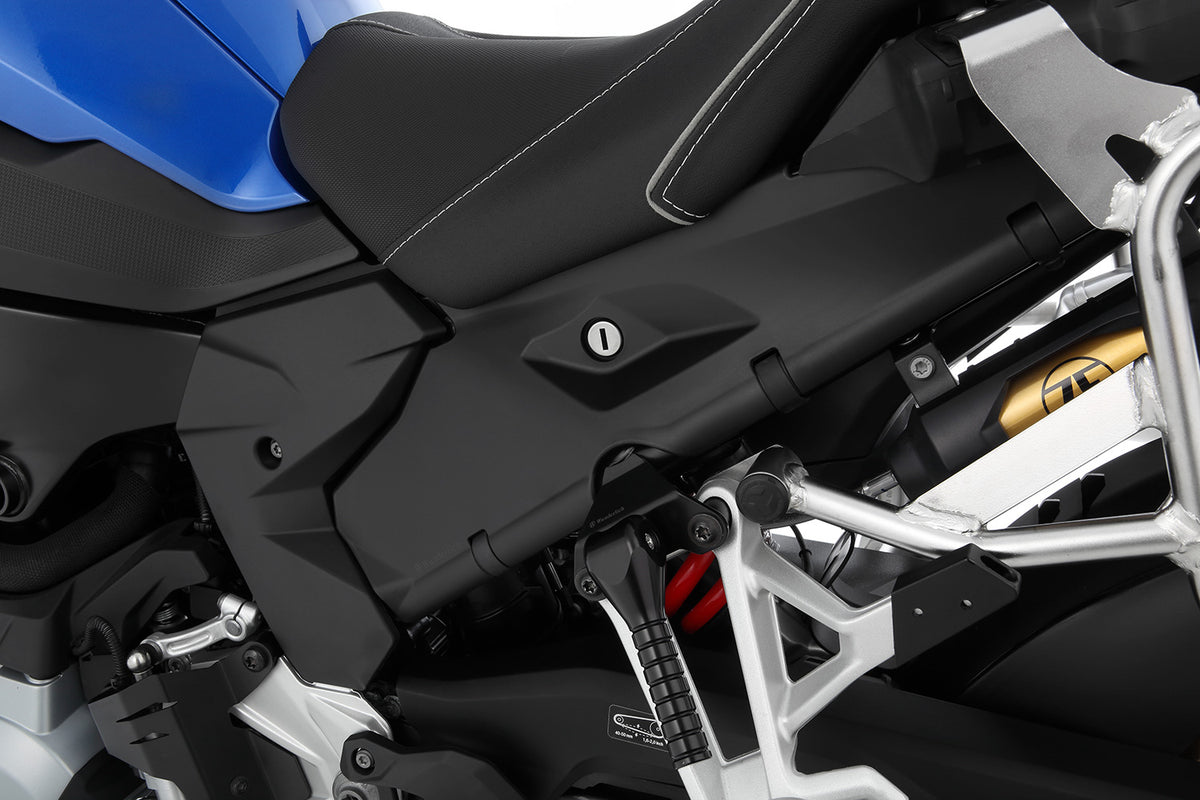 The two halves of the cover perfectly enclose the two side openings on the rear of the frame