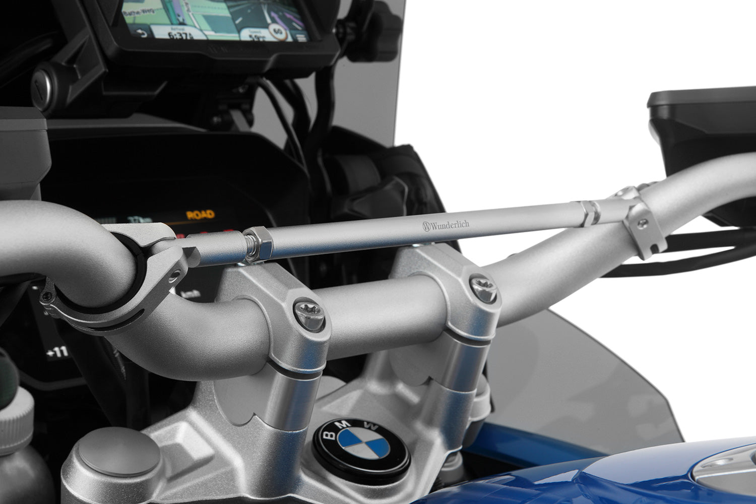 Silver-colored handlebar center strut for BMW made of aluminum