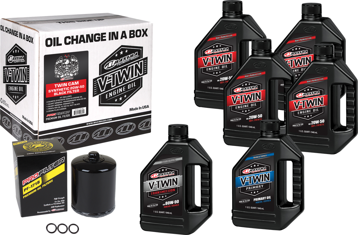 Maxima - V-Twin Oil Kit - Synthetic - Black Filter - Twin-Cam (90-119016PB)