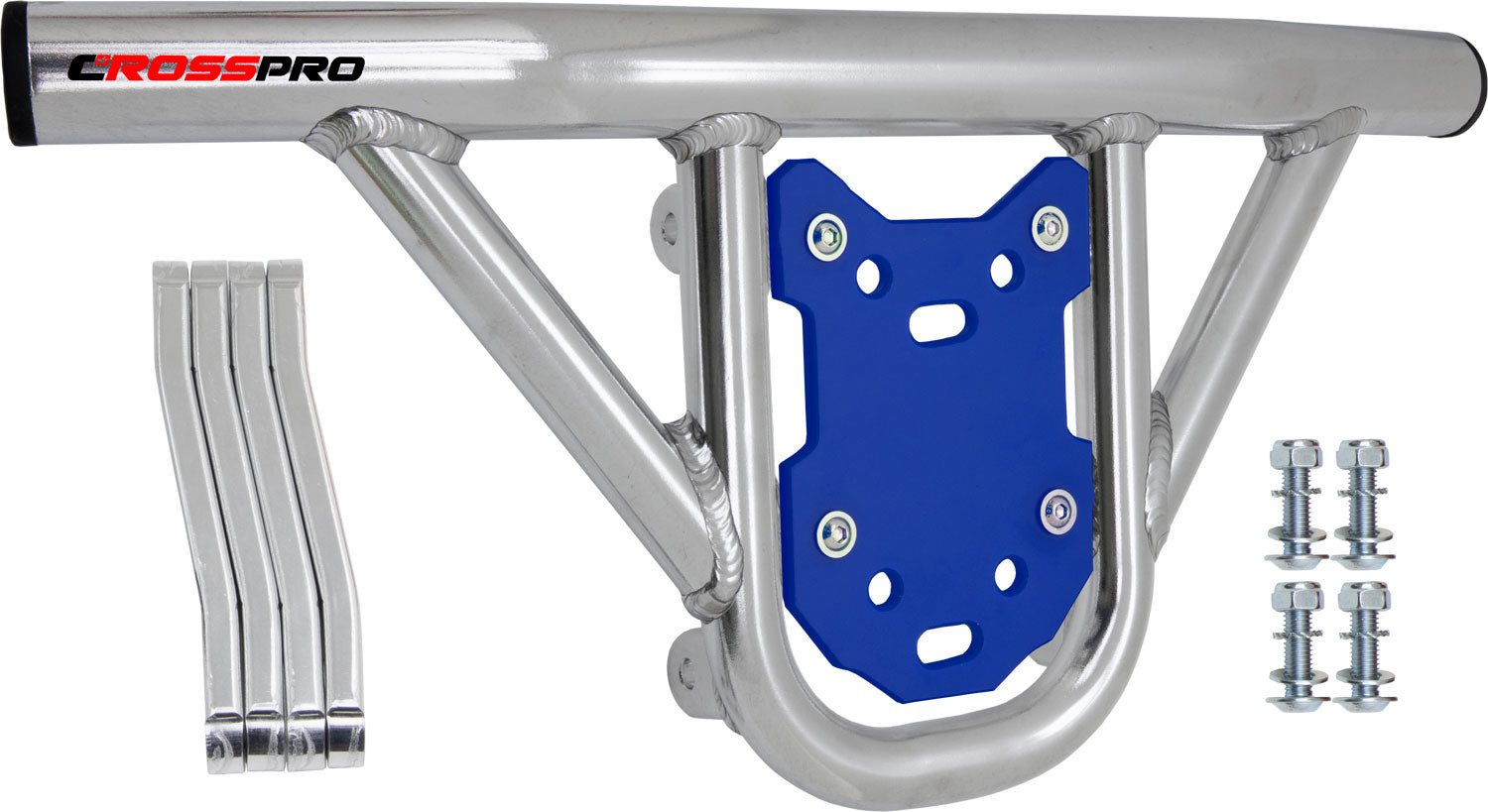 Crosspro - Front Bumper Hat For Yamaha YFM 350 Warrior-Polish Tubo / Blue Plate