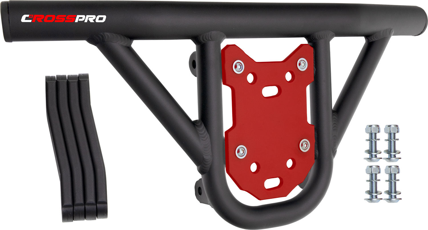 Crosspro - Front Bumper Hat For Yamaha YFM 250 Raptor-Textured Black Tube / Red Plate