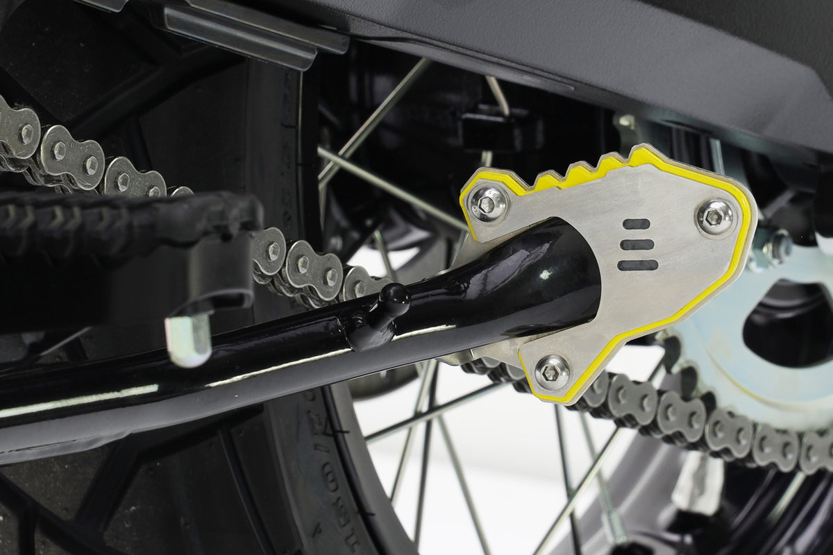 Crosspro - Side Stand Base Extention For Suzuki DE 800 V-Strom-Brushed stainless steel / Yellow