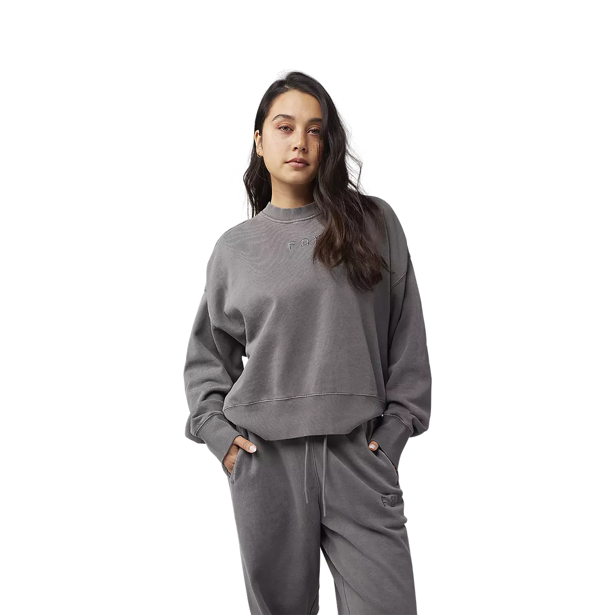 Fox Racing - Womens Wordmark Oversized Crew Pullover-Pewter (33140-052)