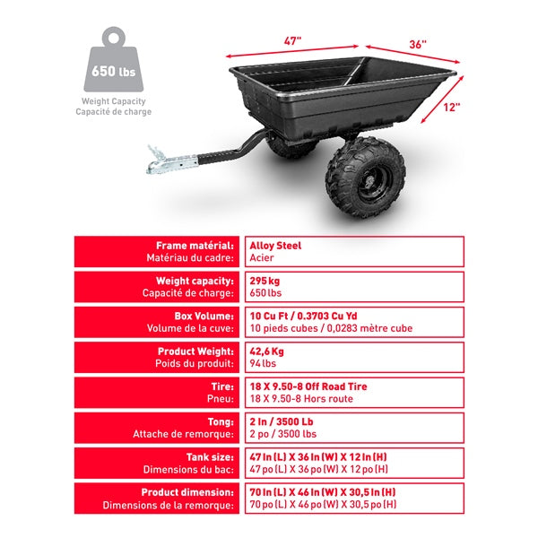 Kimpex-TRAILER ATV/UTV 650 LB KIMPEX T1080 