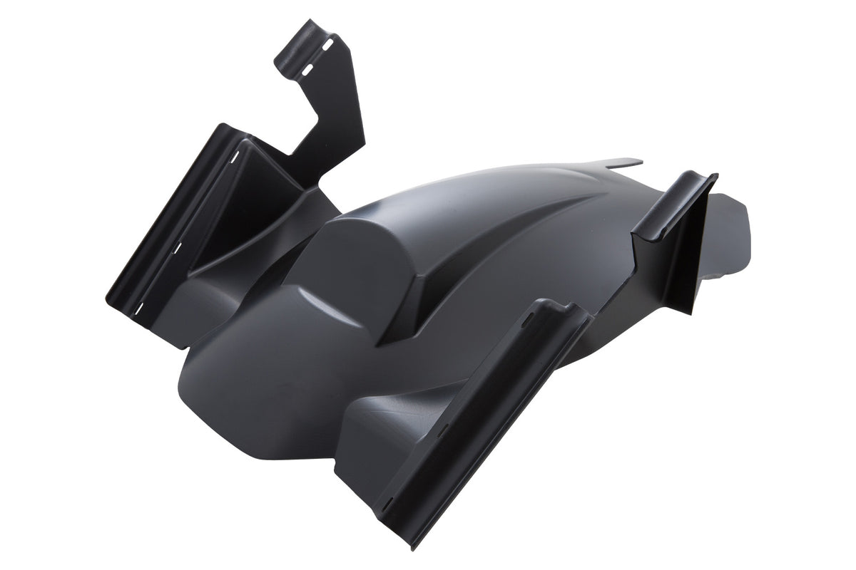 This splash guard protects the shock, along with shock mounts, swing arm, collector pipes and rear of the gearbox of the R 1200 RS LC.