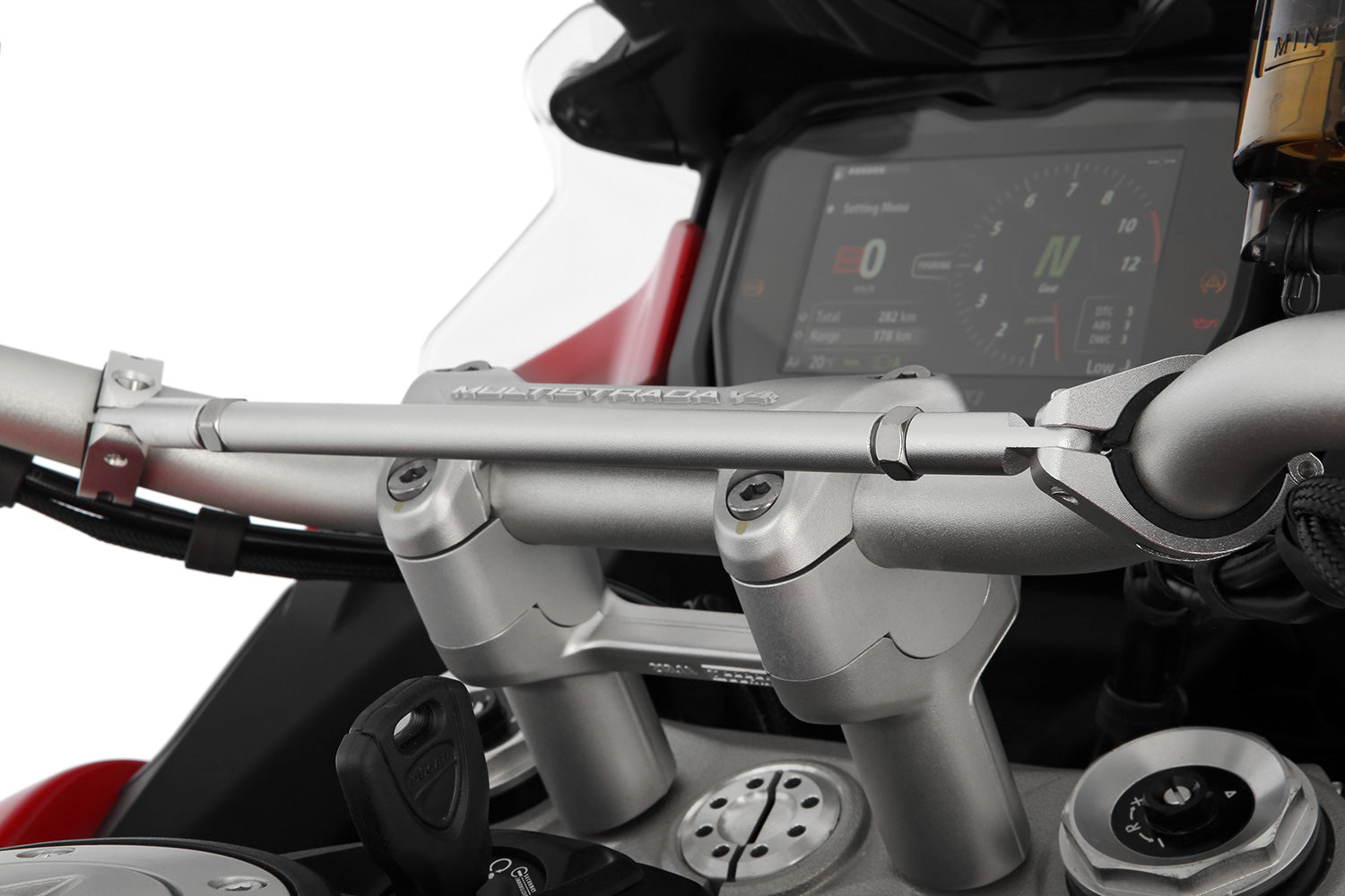 Silver-colored handlebar center strut made of aluminum