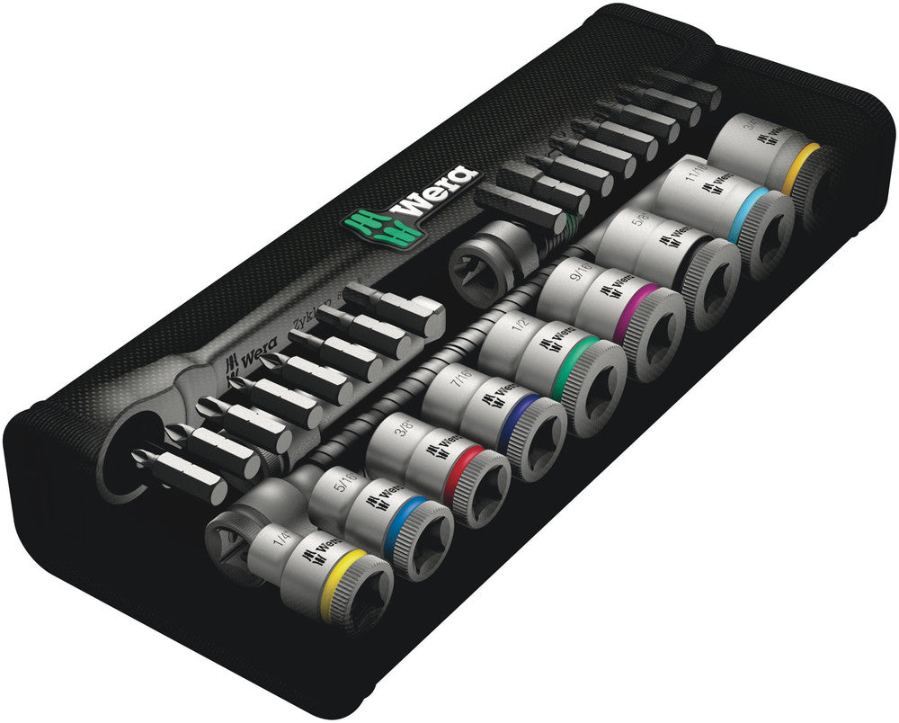 Wera Tools - 8100 SB 10 Zyklop Metal Ratchet Set with push-through square, 3/8" drive, imperial
