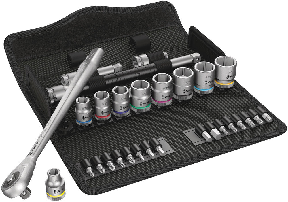 Wera Tools - 8100 SB 10 Zyklop Metal Ratchet Set with push-through square, 3/8" drive, imperial