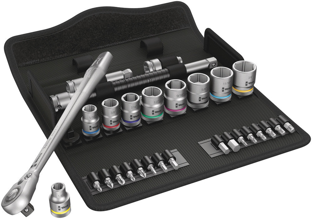 Wera Tools - 8100 SB 11 Zyklop Metal Ratchet Set with switch lever, 3/8" drive, imperial