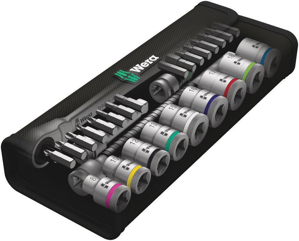 Wera Tools - 8100 SB 7 Zyklop Metal Ratchet Set with push-through square, 3/8" drive, metric