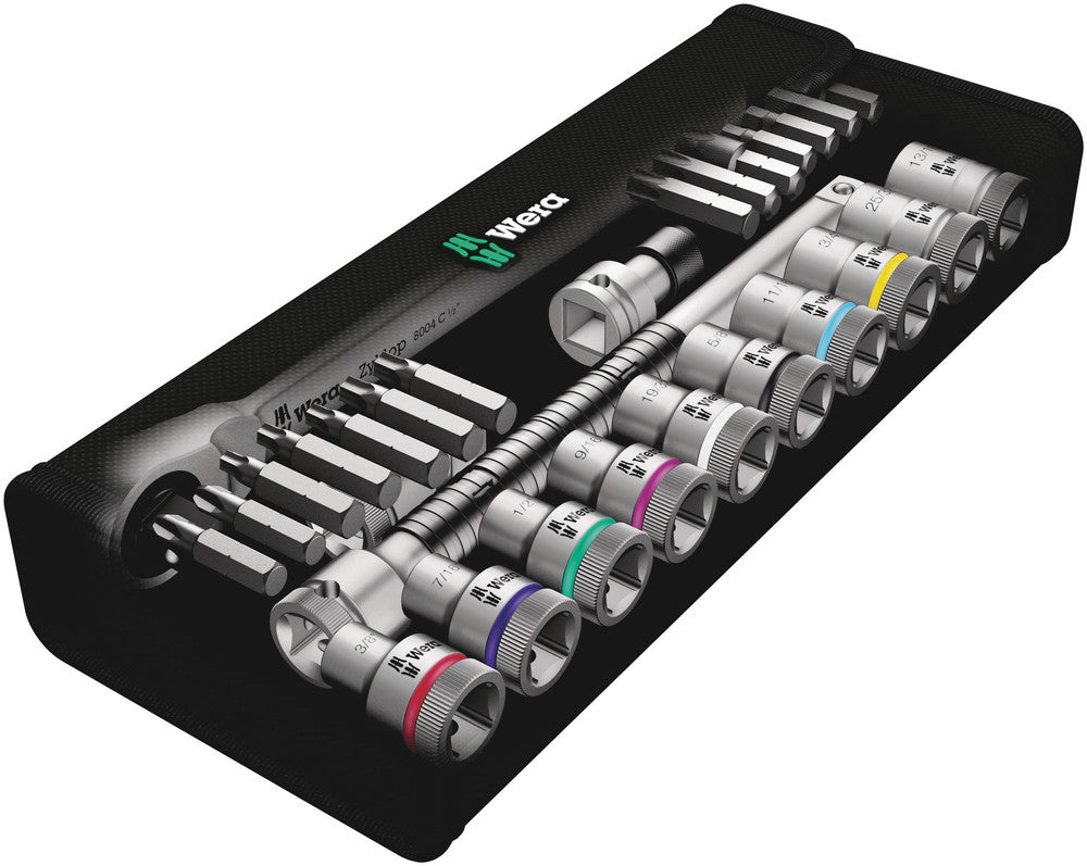 Wera Tools - 8100 SC 11 Zyklop Metal Ratchet Set with switch lever, 1/2" drive, imperial