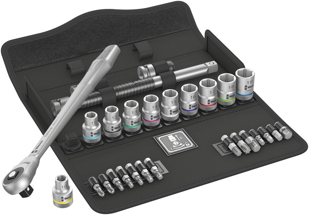 Wera Tools - 8100 SC 7 Zyklop Metal Ratchet Set with push-through square, 1/2" drive, metric