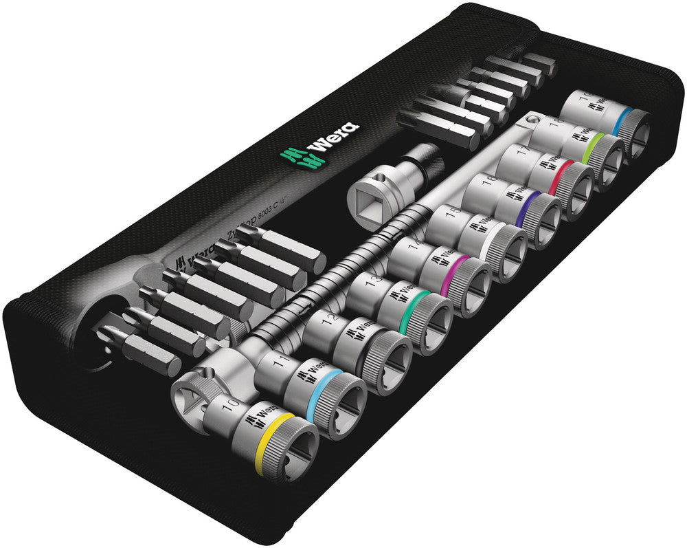 Wera Tools - 8100 SC 7 Zyklop Metal Ratchet Set with push-through square, 1/2" drive, metric