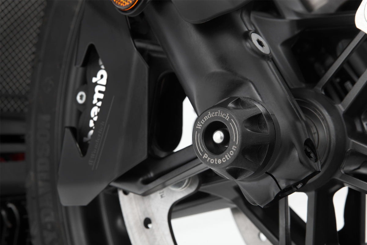 DoubleShock axle protection pads now also keep the front fork a safe distance from the asphalt and help prevent serious damage