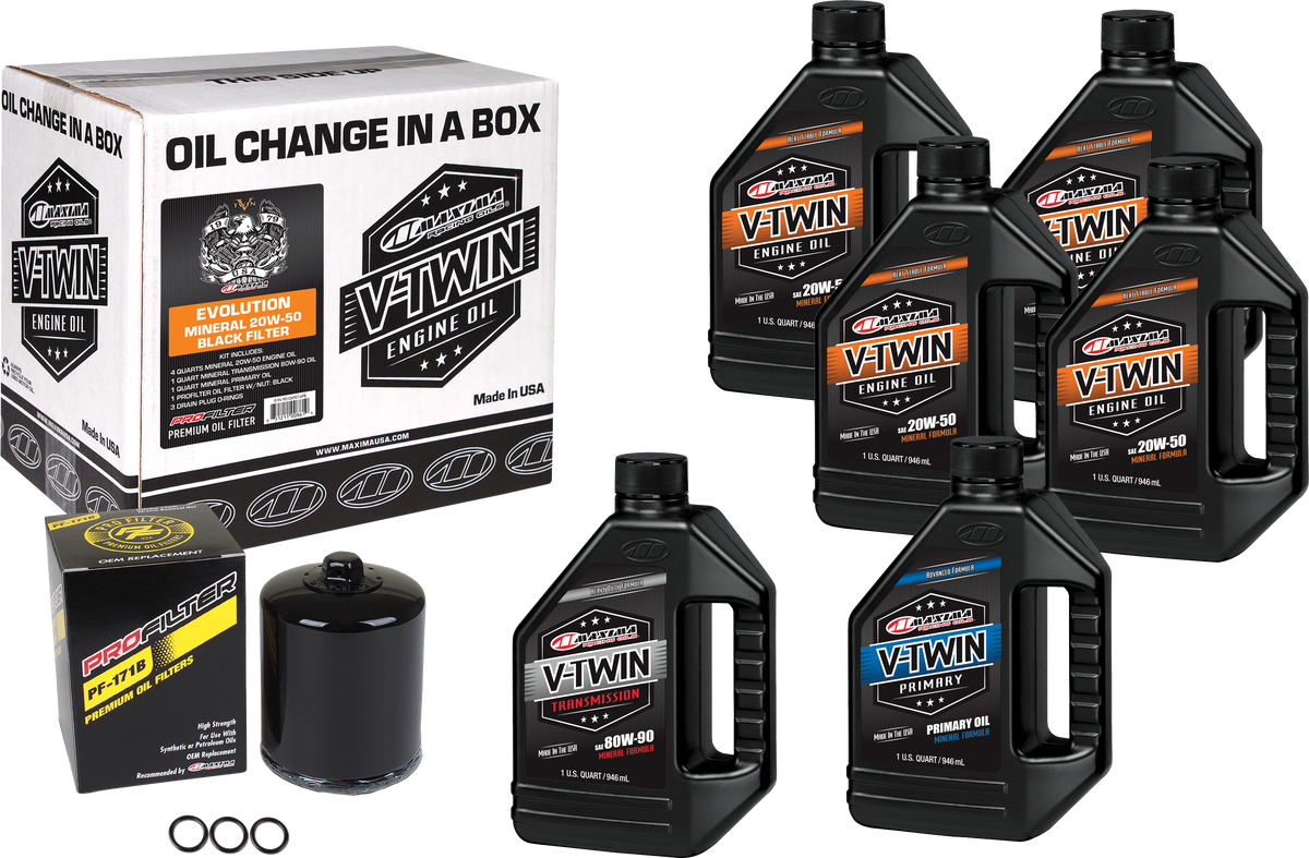 Maxima - V-Twin Oil Kit - Mineral - Black Filter - EVO