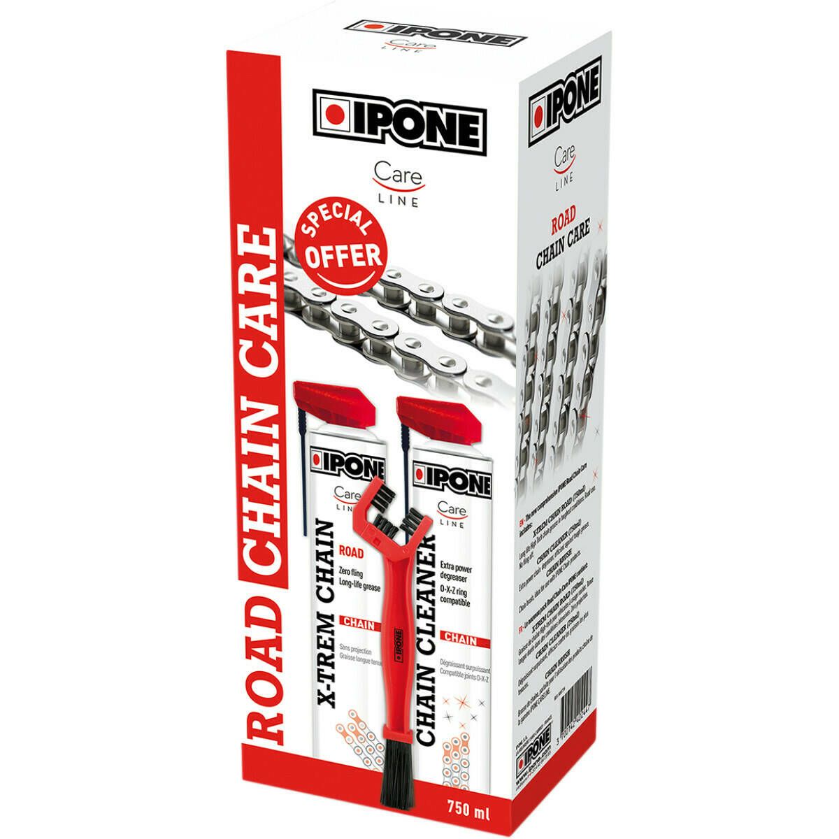 IPONE - Chain Cleaner + Road X-Trem Lubricant + Brush