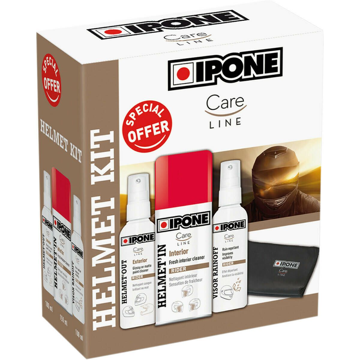 Ipone - Helmet'In & Out Cleaner + Visor Rainoff + Cloth